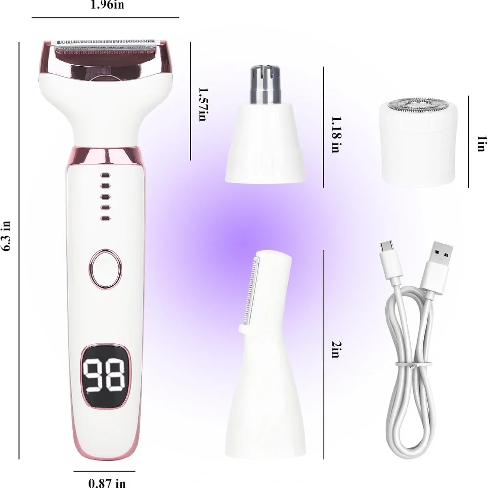 Rechargeable Wet Dry Razor With Grooming Kit Pink and White
